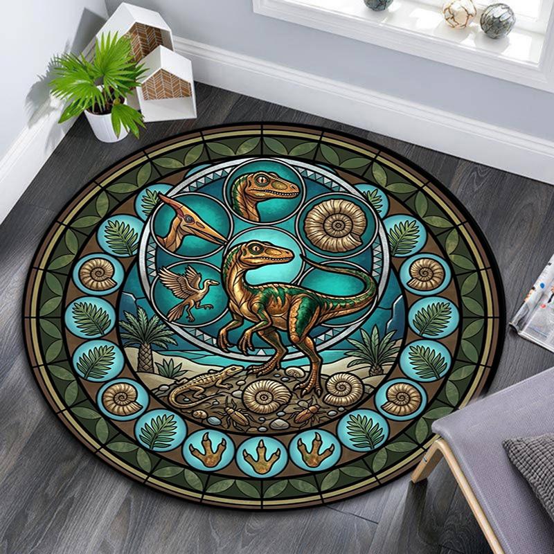 Dinosaur Fossil Glass Round Area Rug Under Office Chairs Bedroom Living Room Home Decor