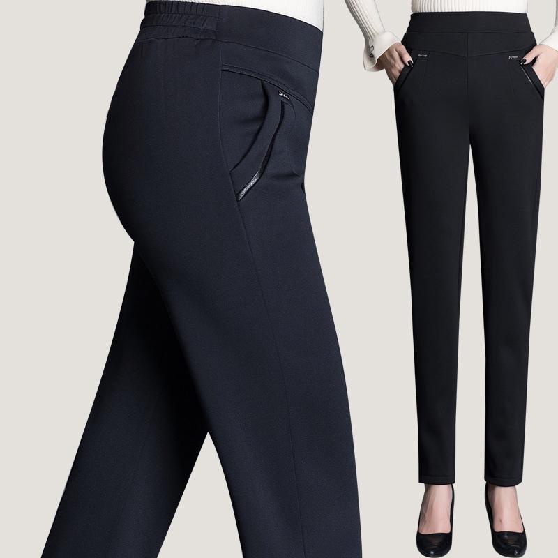 Брюки прямого кроя больших размеров для весны и осени, женские, с эластичной талией, большие офисные брюки