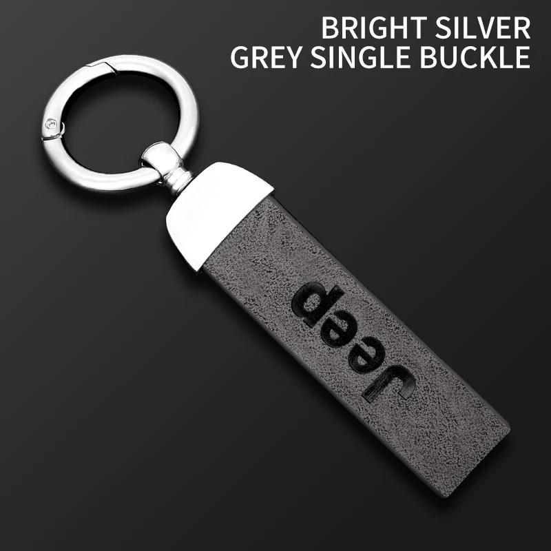 Luxury Leather Car Key Fob Holder Keychain for Jeep Renegade Wrangler JK JL Grand All SKeries Auto Key Ring Interior Accessory