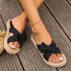 Fashion Summer Beach Vocation Slides Women Outdoor Pink Bowknot Decor Cross Strap Linen Slippers Women Lightweight Comfort Flat Sandals
