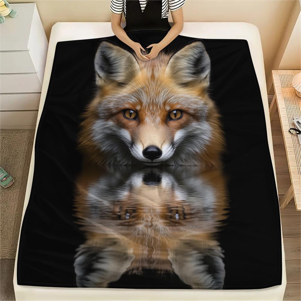 Black Fox pattern Flannel Blanket, High quality Comfortable for All Seasons, Home Decor, Warmth and Comfort, Perfect for Gifts.