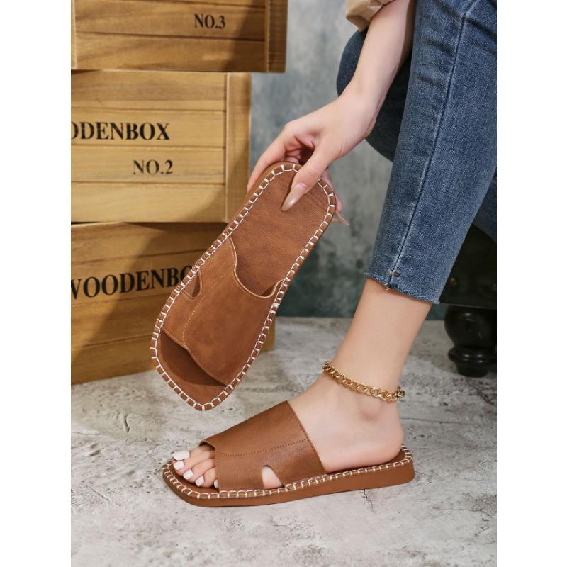 Летние новые плоские туфли с квадратным носком и одним словом, женские уличные сандалии, тапочки