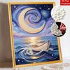 5D DIY Pearl Art Kit Starry Night Moon Boat Themed Decor. Home Wall Decoration