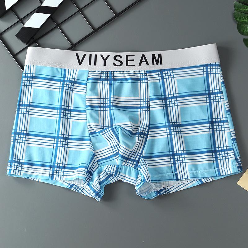 Fashion Ice Silk Men's Underwear Breathable Panties Thin Section of The Trend of Printing Four Corner Pants Plaid Boxers