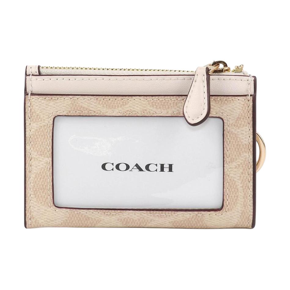 Coach Тонкий держатель для ID-карт 11 Логотип Металлическая застежка-молния Искусственная кожа Пластиковый держатель для карт Мини-держатель для карт женский Песочно-желтый Меловой-белый CW870-IMXDM