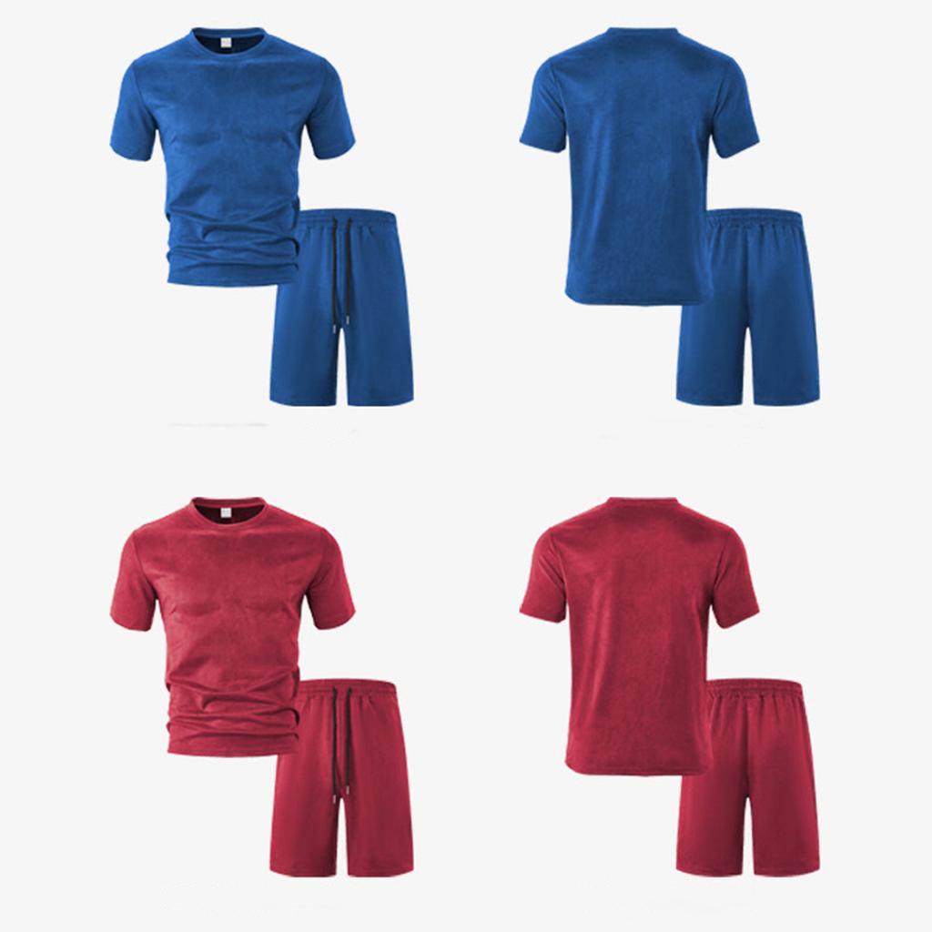 Мужской однотонный повседневный комплект из двух предметов с круглым вырезом и короткими рукавами