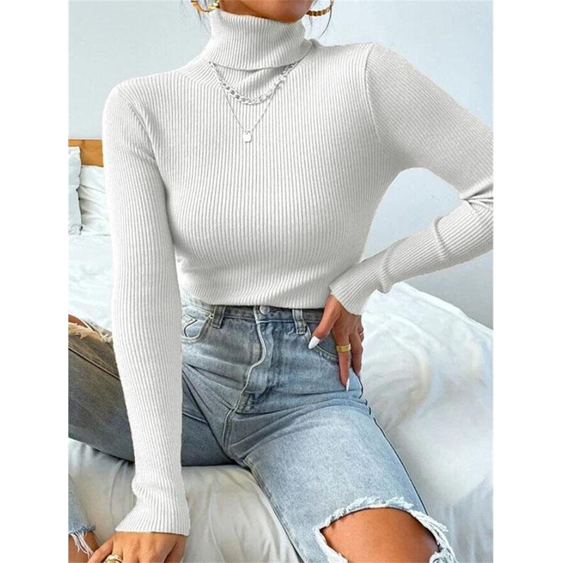 Осень-зима Женская футболка с длинным рукавом и высоким воротником, однотонные топы