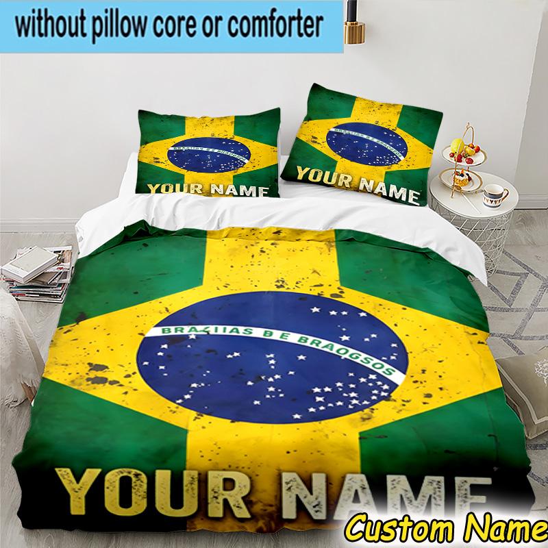 Custom Name Brazil Bedding Set 3PCS Duvet Cover Closure Includes 1 Duvet Cover & 2 Pillowcases for All Seasons Bedroom Decor