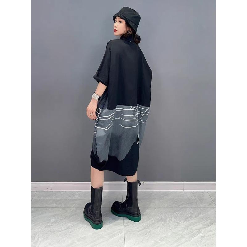 Dimanaf 2025 Летнее платье больших размеров для женщин, повседневное винтажное платье-рубашка, свободное базовое платье на пуговицах