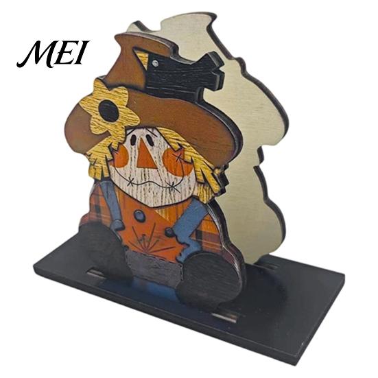Cute Turkey Pattern Table Ornament Thanksgiving Solid Wood Napkin Holder, Fall Harvest Gnome Scarecrow Tissue Wooden Paper Towel Holder Dispenser,