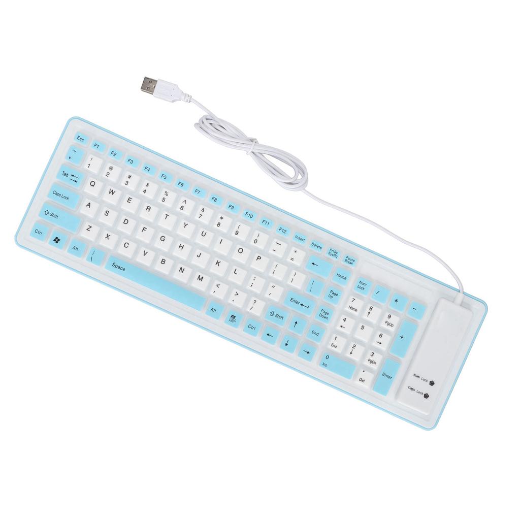 Foldable Silicone Keyboard 103 Keys USB Wired Silicon Foldable Waterproof Mute Fadeless Foldable Keyboard for PC Laptop