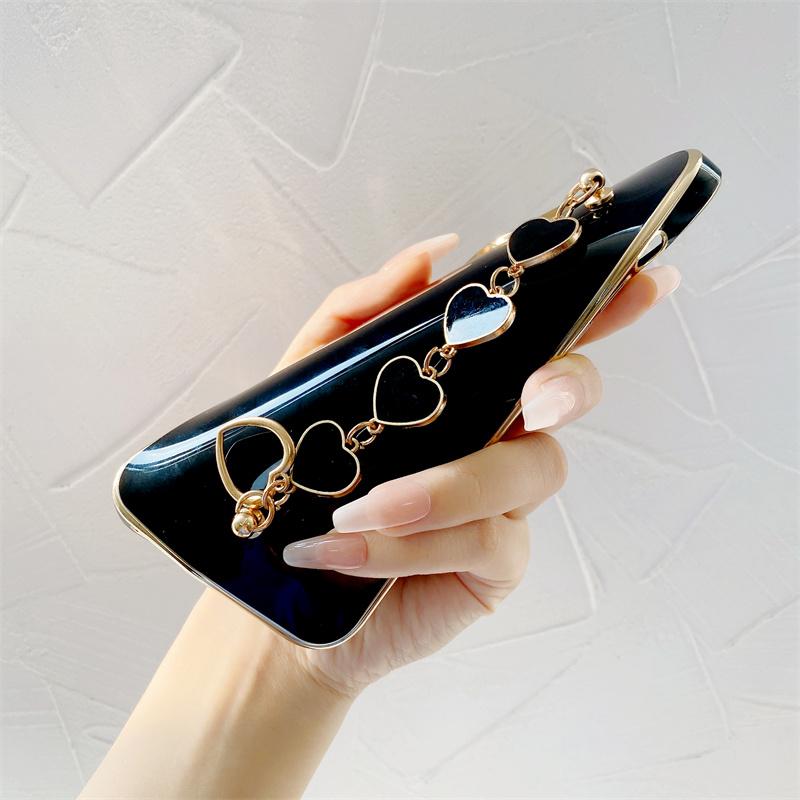 Plating Soft Silicone Phone Case For iPhone 11 15 16 Moto G22 G30 G55 OnePlus Nord CE 2 5G Samsung A14 A15 A55 With Bracelet Love Heart Covers