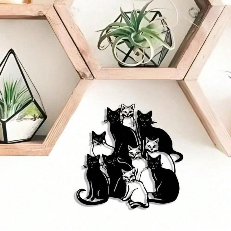 A Group Of Cats Minimalist Metal On Wall Art - Modern Home Decor For Bedroom, Living Room, Or Bathroom.