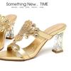 Summer New Fashion Women's High-heeled Slippers Open-toe Sandals Personalized Soft Sole Diamond Crystal Thick Heel Shoes