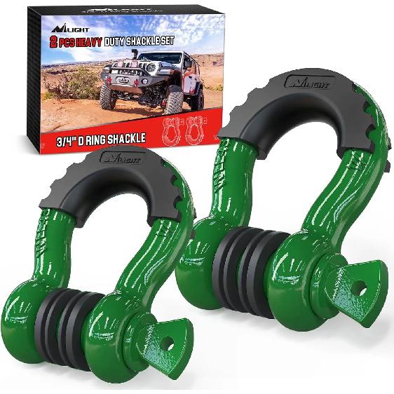 Nilight 2pcs 3/4" D-Ring Shackle with 7/8" Screw Pin Break Strength, Heavy Duty Off Road Recovery Shackle with Isolators Washers