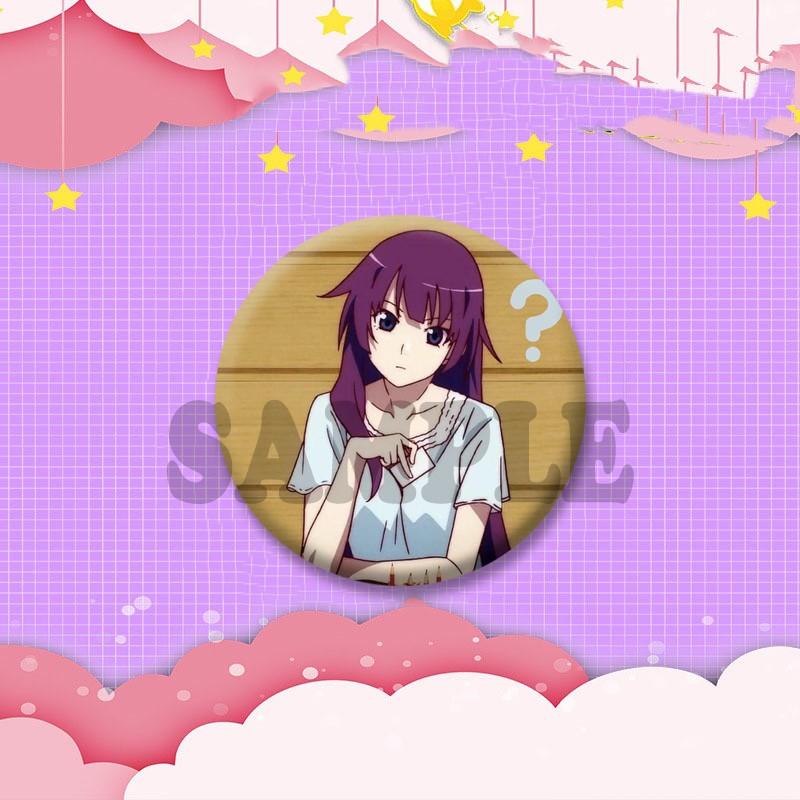 Cartoon Monogatari Series Badge Anime Hitagi Koyomi Araragi Lapel Pins Round Brooches for Bag Clothes Hat Decor Jewelry Gifts