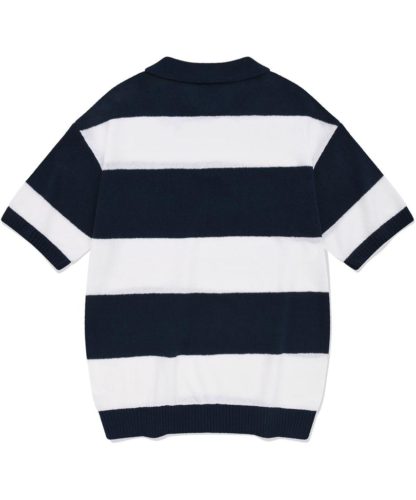 COVERNAT C Logo Rugby Collar Half Knit Navy