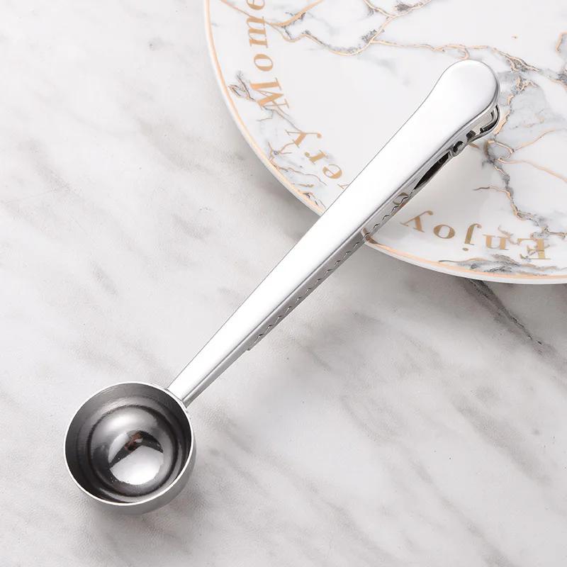 Два в одном: ложка для кофе из нержавеющей стали с зажимом-уплотнителем, кухонный кофейный совок, зажим-уплотнитель для еды, многофункциональная мерная ложка для кофейных зерен