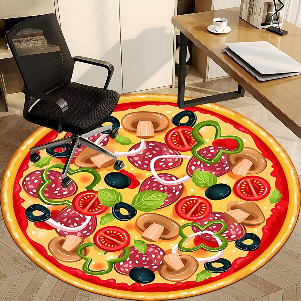 1pc Pizza Print Carpet for Office Non Slip, Round Carpet, Soft & Comfortable, Carpet for Office, Lightweight Round Floor Mat