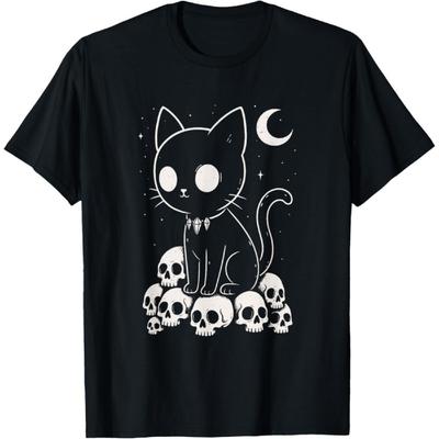 Luckyuan Кот Черепа Кошки Жуткий Милый Котенок Готика Черный Альт Альтернативная Футболка