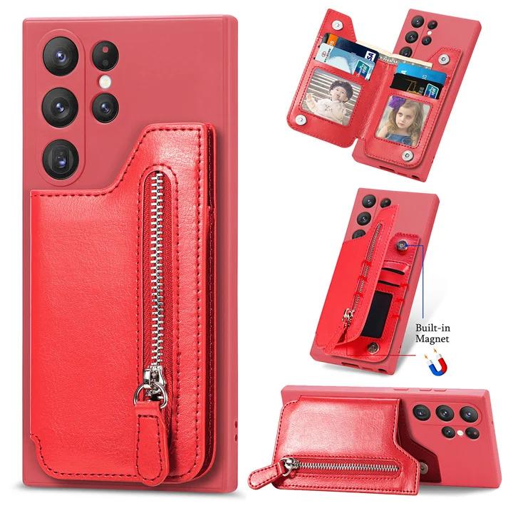 Luxury Zipper Wallet Case Camera 360 Protect Back Cover for Samsung Galaxy S24 S23 S22 S21 S20 Ultra Plus S8 S9 S10 Cover