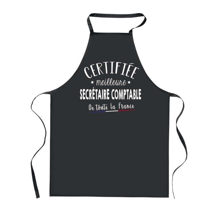 Tablier de cuisine - PLANETEE - Certifiée meilleure Secrétaire Comptable - Noir - Impression bretonne - 90x60 cm