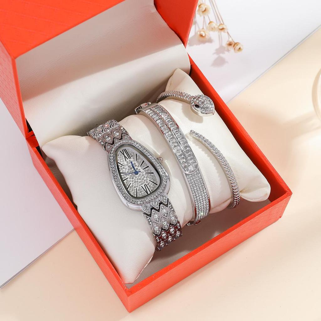 3-Piece Ladies' Watch & Snake Bracelet Set – Stylish, Trendy Design