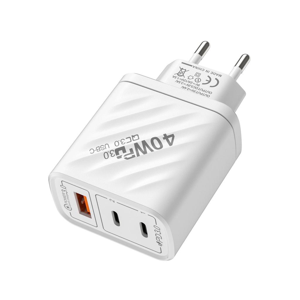 Быстрое зарядное устройство Dual PD мощностью 40 Вт для Apple, Xiaomi, Huawei с портами Type-C и USB 2.4A