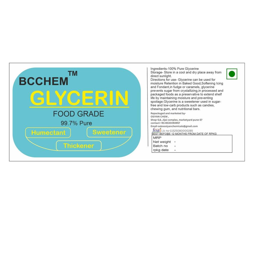 BCCHEM глицерин пищевой|Для увлажнителя, еды, выпечки, DIY косметики|1 кг