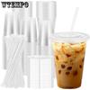 10pcs 16oz Clear Plastic Cups with Lids and Straws Plastic Coffee Cups with Lids Milkshakes Clear Party Coffee Cups Coffee Bar Accessories