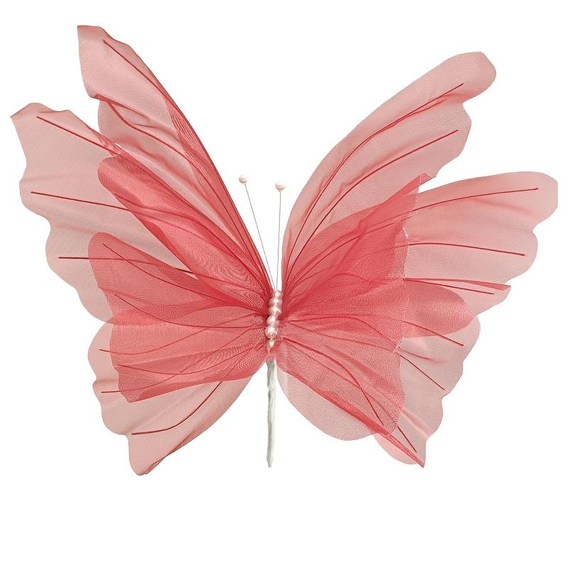 Романтичная глянцевая большая бабочка из розовой марли, 1 шт., украшение - регулируемые крылья, идеальное цветочное украшение, украшения для вечеринки в виде бабочек