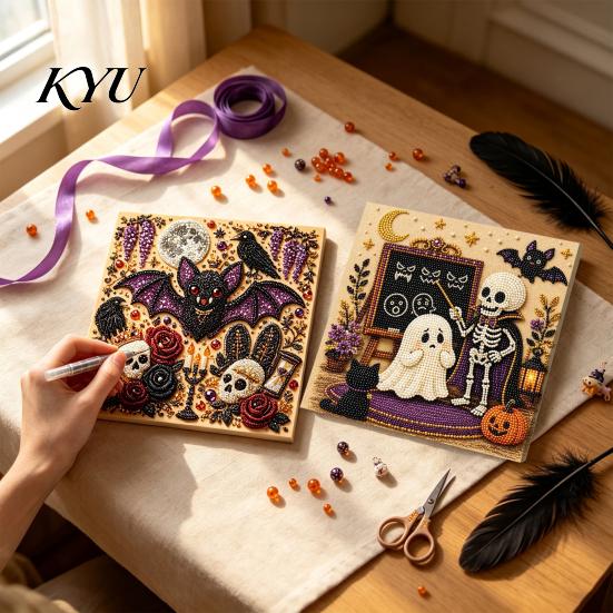 Faux Pearl Painting Kit Halloween Kit, DIY Witchcraft Art 3D Artistic Bead Mosaic Wall Craft for Adults Beginners, Handmade Holiday Decor Creative