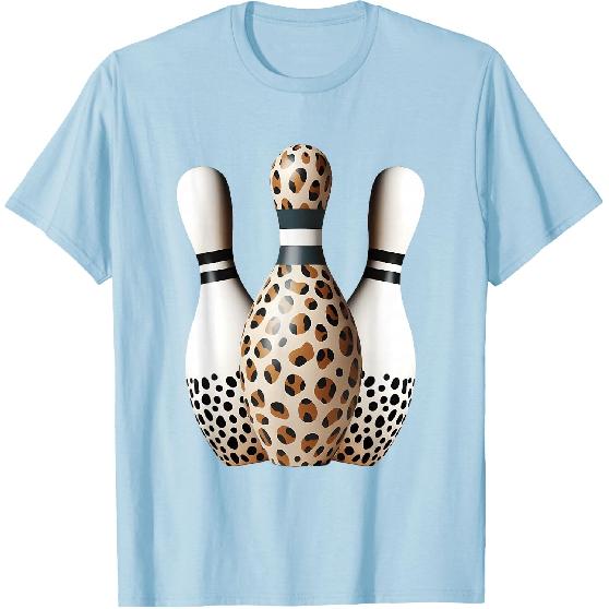 Leopard Cheetah Print Bowler Sport Graphic Bowling Pins T-Shirt