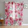 Pink Rose Romantic Luxury Tulle Curtains Modern Living Room Kitchen Chiffon Curtain Bedroom Sheer Valance Curtain