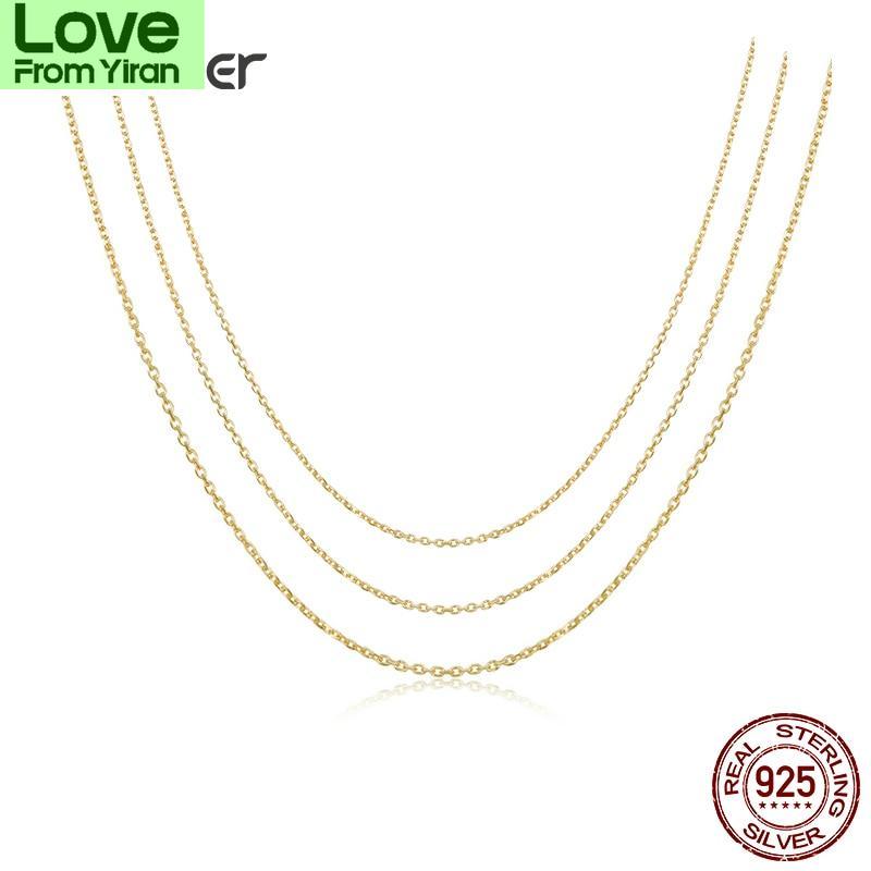 Authentic Gold Color 925 Sterling Silver Basic Cable Chain Necklace Pendant For Women Long Chain Fashion Jewelry Sca016