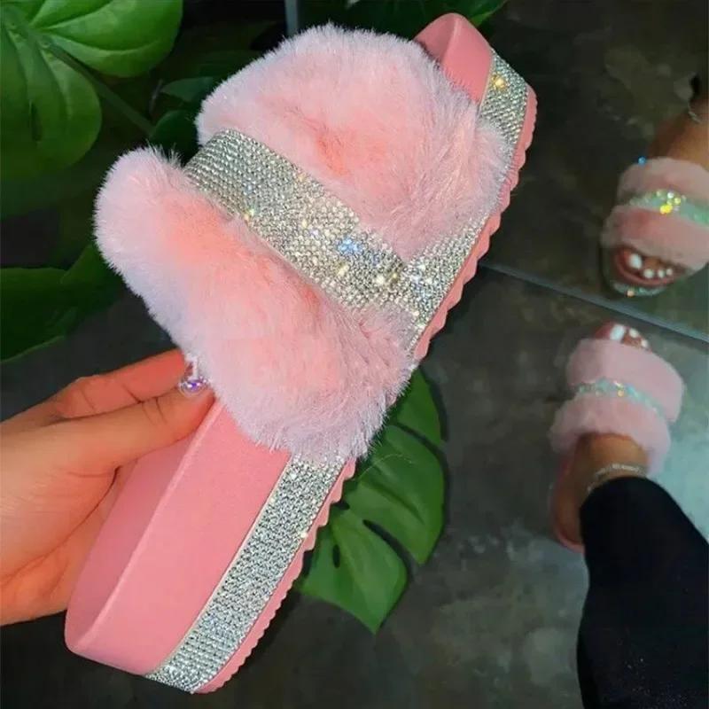 Fashion Women Casual Slippers Fashion Rhinestone Suede Platform Flats Outdoor Comfortable Indoor Female Slippers Chinelo Nuvem