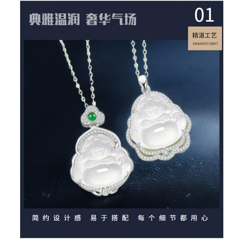 Maitreya Buddha Chalcedony Necklace New Chinese Style Smiling Pendant Chain Women