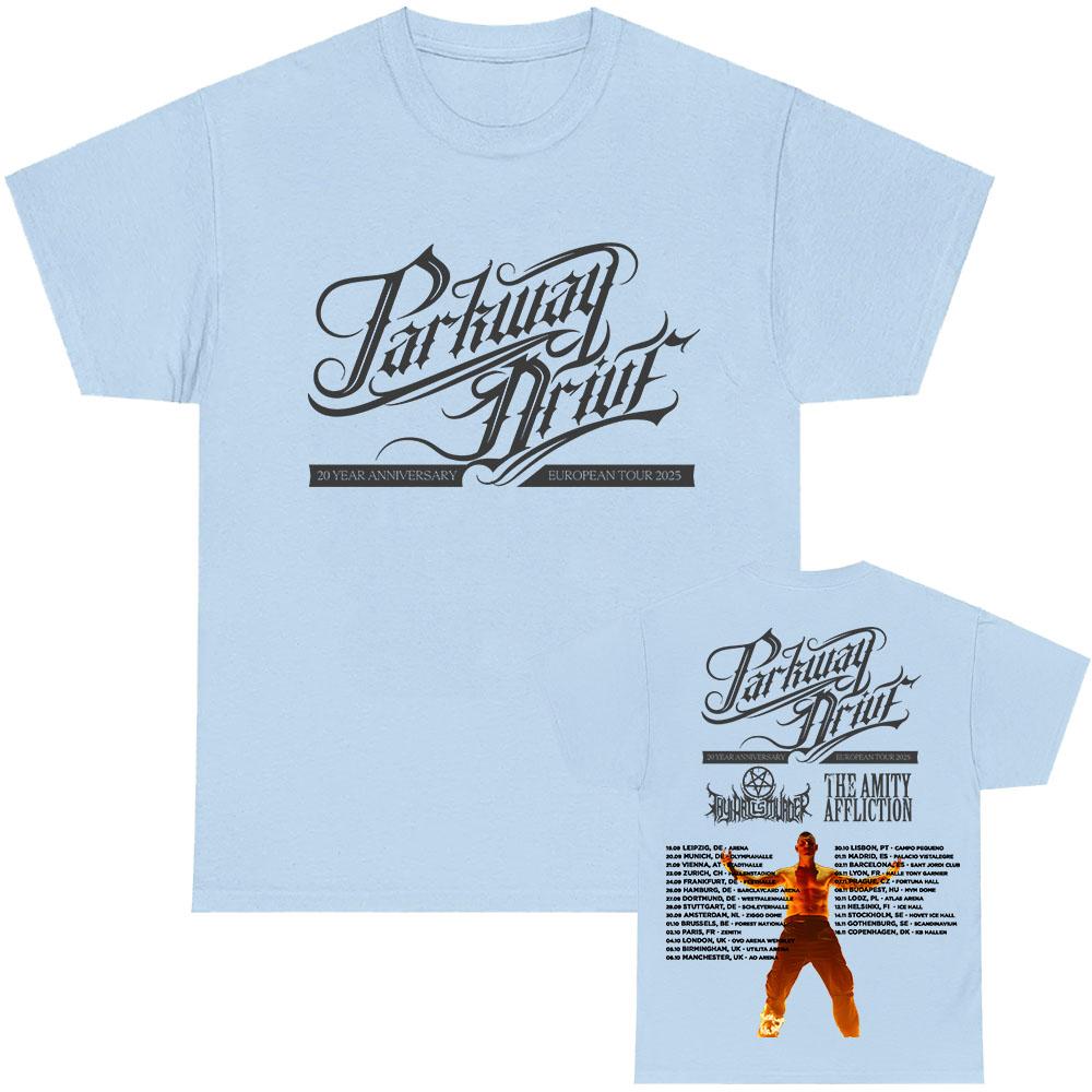 Parkway Drive 20-летний юбилейный европейский тур 2025 Футболка Хлопок Короткий рукав Мода Мужские футболки Унисекс Уличная одежда Принт Футболка