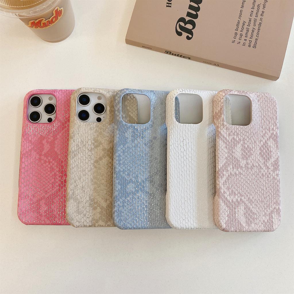 Для iPhone 16 Pro Max Чехол Золотая нить Лакированная текстура змеи ПУ+ПК Задняя крышка для телефона