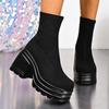 Fashion Black Chunky Platform Ankle Boots Women 2025 New Slip On Super High Heels Short Booties Woman Plus Size Punk Stretch Boots 35-42