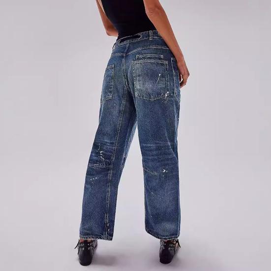 Women's Wide Leg Barrel Jeans Low Rise Drawstring Denim Ankle Pants Elastic