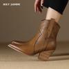 2024 Женские ботильоны из натуральной кожи Осень-зима Короткие ботинки на толстом каблуке с острым носком Туфли для женщин зрелого возраста Базовые офисные леди