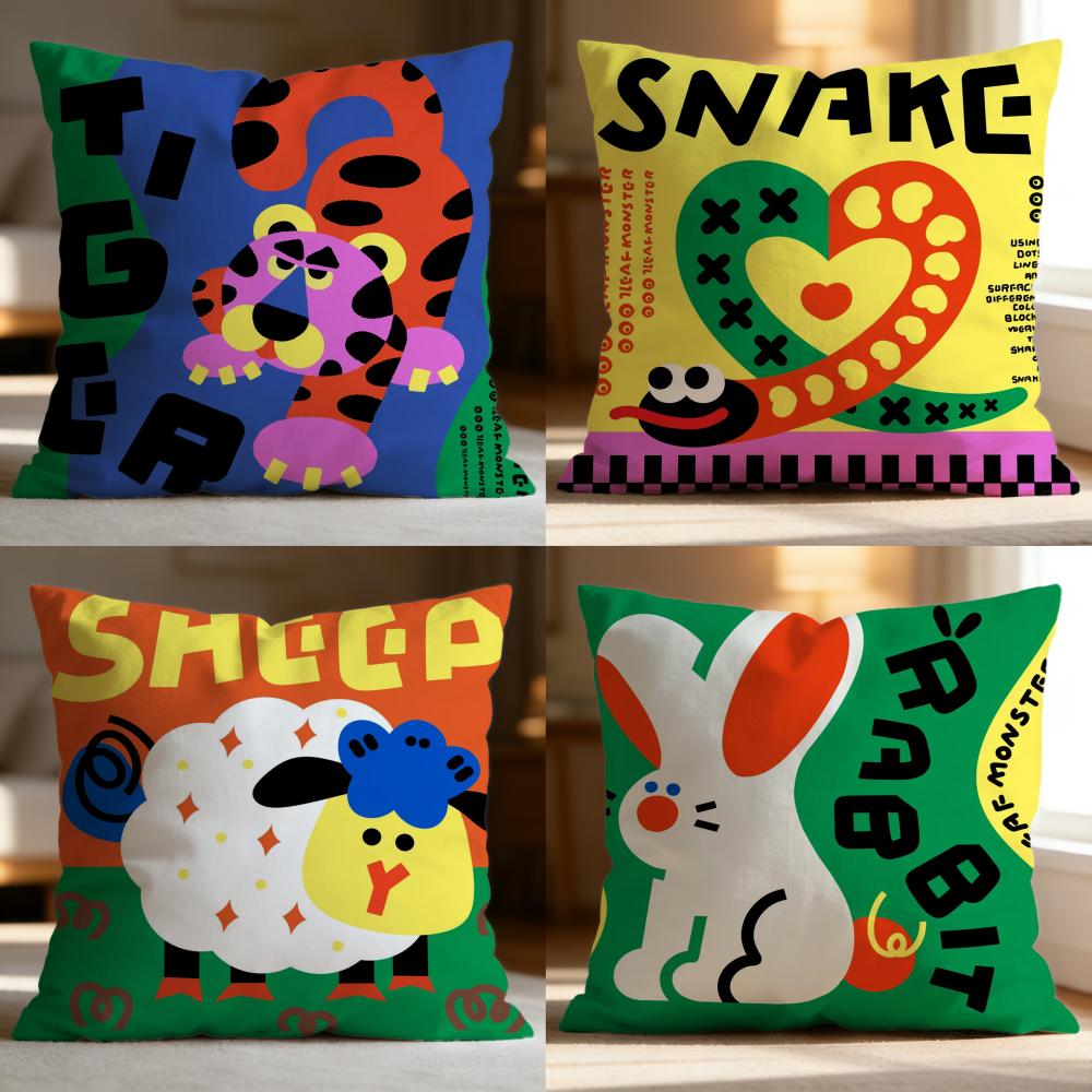 Hot Chinese Zodiac Cushion Cover Soft Washable Pillow Case Multi-Scene for Couch Bed Travel Office Use