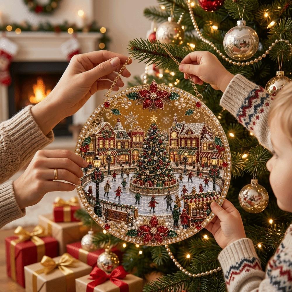 2D Flat Xmas Hanging Decor Shiny Christmas Tree Decor Festival Supplies Sun Catcher Party