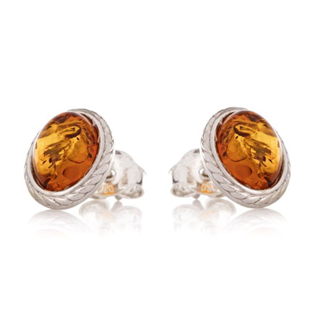 Les Trésors De Lily [R3827] - Серебряные серьги «Вдохновение» с коньячным янтарем (родий) - 10x8мм