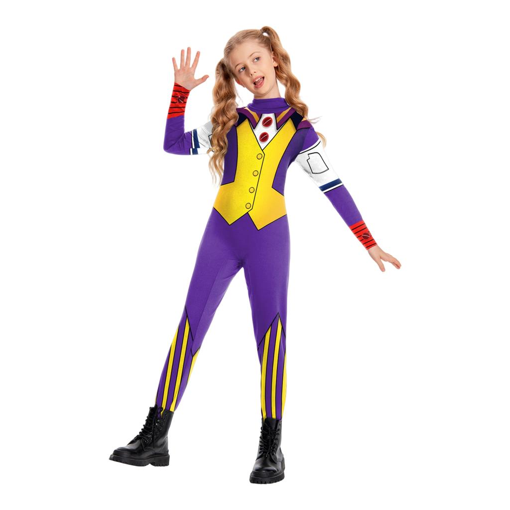 Kids Circus Performer Costume Full Body Jumpsuit Long Sleeve Stage Outfit Halloween Role Play Suit for Children Boys and Girls