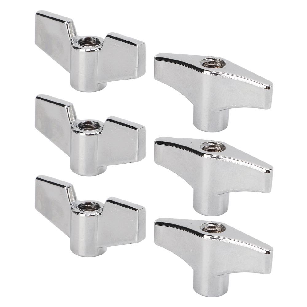 6PCS Metal Drum Set Wing Nuts Silver T Type Stand Nut  Drum Set Accessories