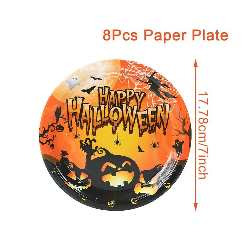 Halloween Disposable Party Tableware Sets Pumpkin Witch Paper Plate Cup Napkins Kids Favor Happy Halloween Party Decor Supplies