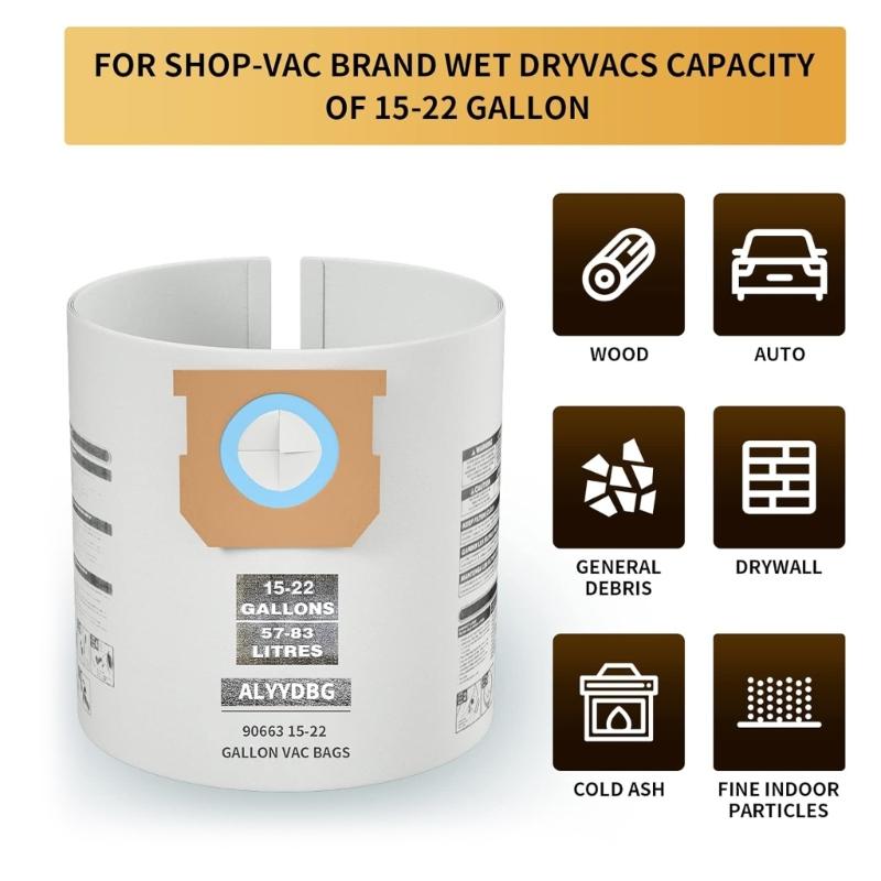 Dust Bags Replacement Vacuum Bags for 15-22 Gallon High Efficiency Dust Collection Paper Collection Filter Bag
