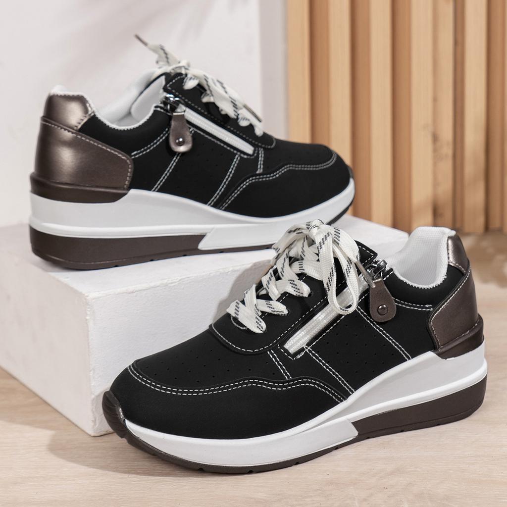 Fashion Fashion Wedges Sneakers for Women Spring Autumn Lace Up Platform Sports Shoes Woman Lightweight Side Zip Casual Vulcanize Shoes